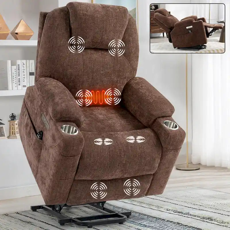 Fauteuil inclinable électrique Lazy Boy en chenille, Fauteuil inclinable moderne avec massage par vibration à 8 points, chauffage lombaire et ports Type-C