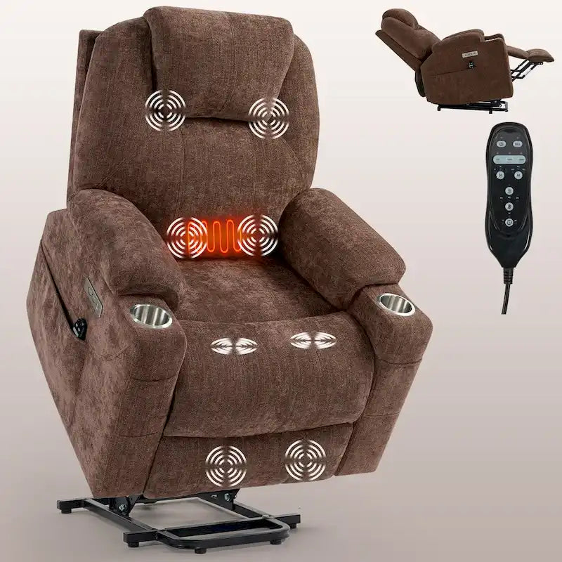 Fauteuil inclinable électrique Lazy Boy en chenille, Fauteuil inclinable moderne avec massage par vibration à 8 points, chauffage lombaire et ports Type-C