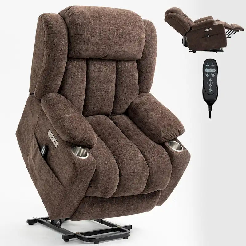 Fauteuil inclinable Lazy Boy Chenille avec fonction de levage, fauteuil de massage individuel de salon moderne avec chauffage lombaire, ports USB et Type-C