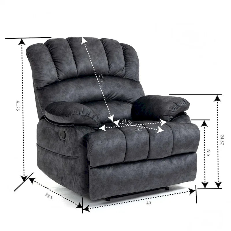 Fauteuil inclinable manuel surdimensionné en tissu pour salon, réglable, avec levier latéral