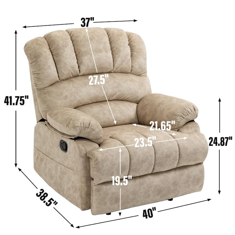 Fauteuil inclinable manuel surdimensionné en tissu pour salon, réglable, avec levier latéral