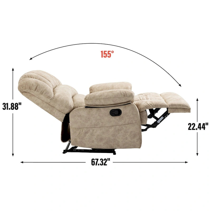 Fauteuil inclinable manuel surdimensionné en tissu pour salon, réglable, avec levier latéral
