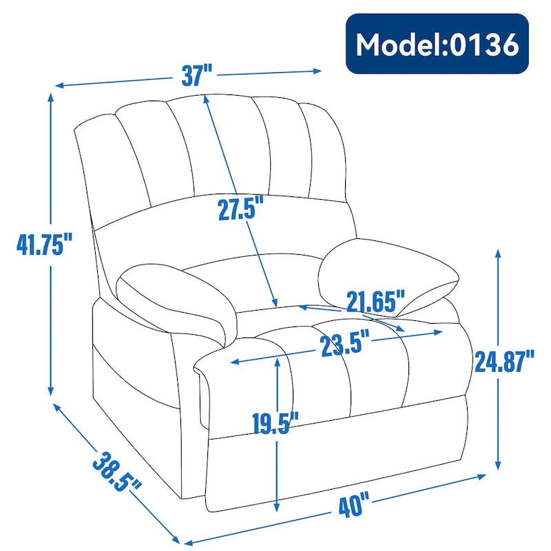 Fauteuil inclinable manuel surdimensionné en tissu pour salon, réglable, avec levier latéral