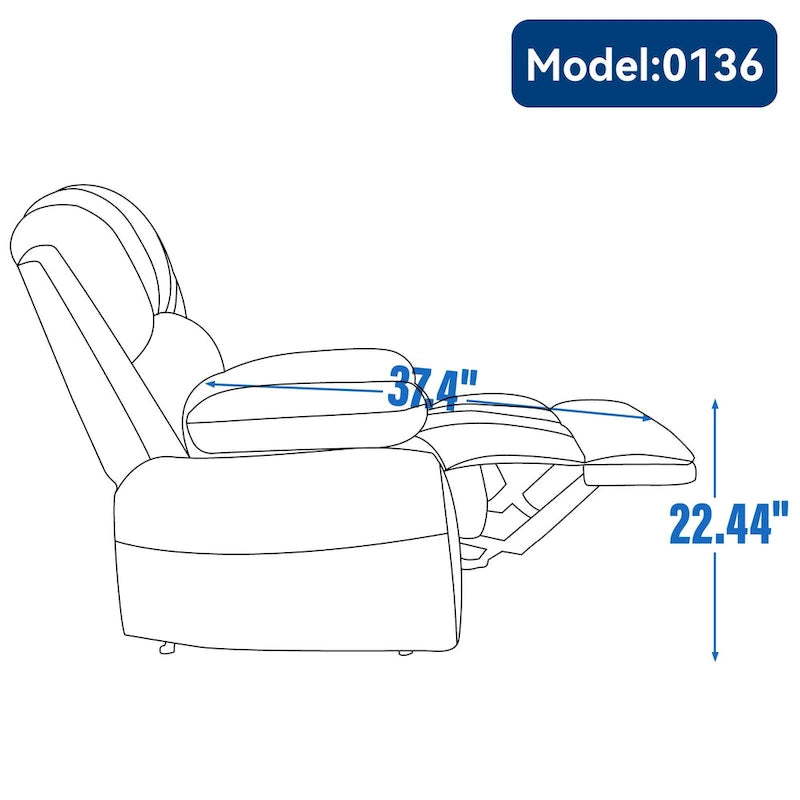 Fauteuil inclinable manuel surdimensionné en tissu pour salon, réglable, avec levier latéral