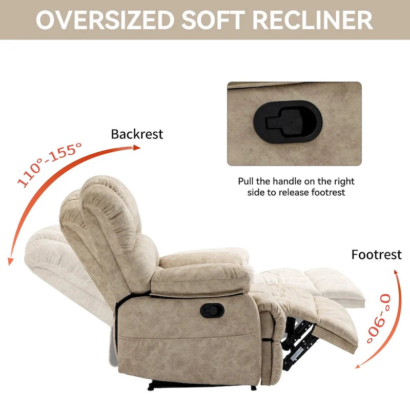 Fauteuil inclinable manuel surdimensionné en tissu pour salon, réglable, avec levier latéral