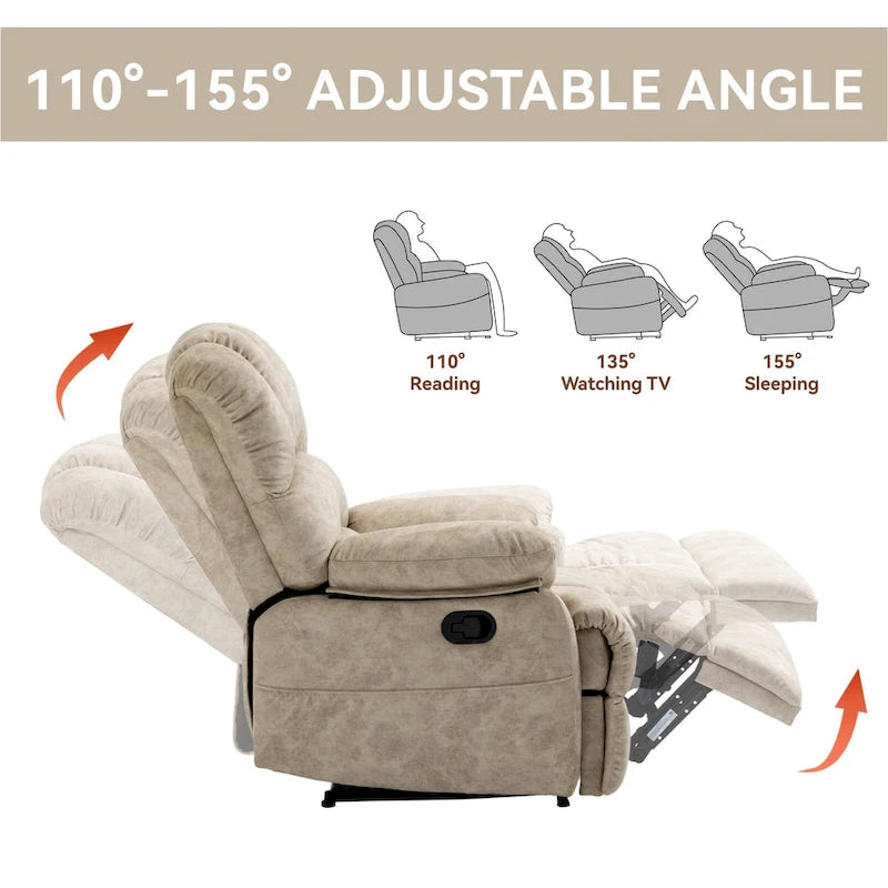 Fauteuil inclinable manuel surdimensionné en tissu pour salon, réglable, avec levier latéral