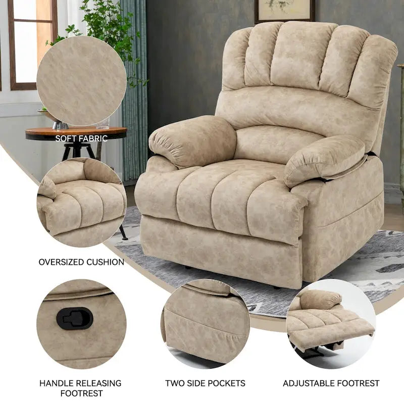Fauteuil inclinable manuel surdimensionné en tissu pour salon, réglable, avec levier latéral
