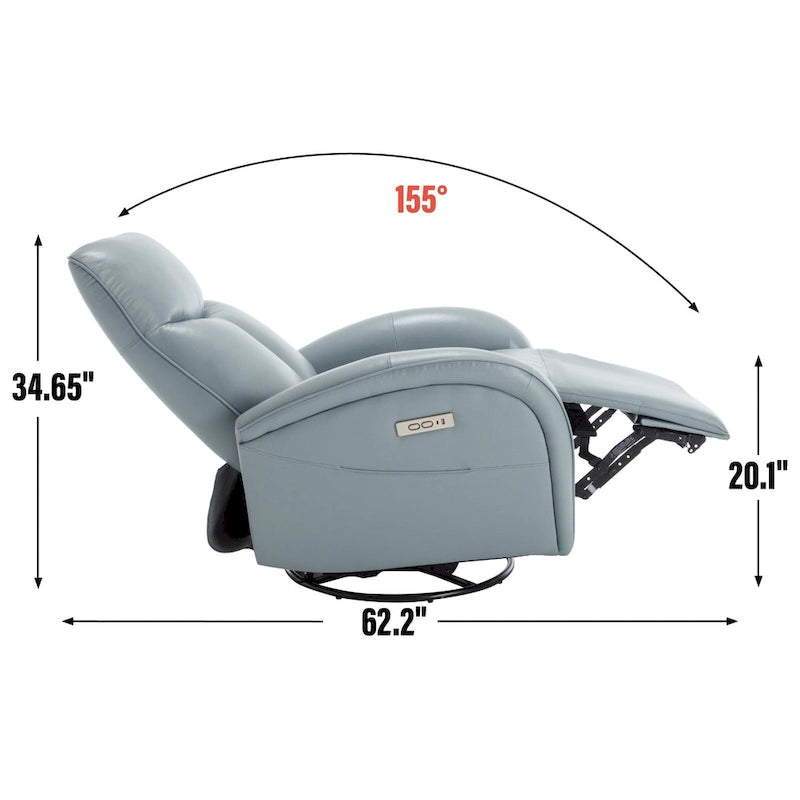 Fauteuil inclinable électrique pivotant et à bascule en cuir véritable 270 pour personnes âgées, canapé simple de salon avec support lombaire et accoudoirs roulés