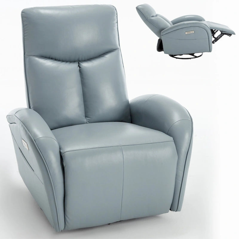 Fauteuil inclinable électrique pivotant et à bascule en cuir véritable 270 pour personnes âgées, canapé simple de salon avec support lombaire et accoudoirs roulés