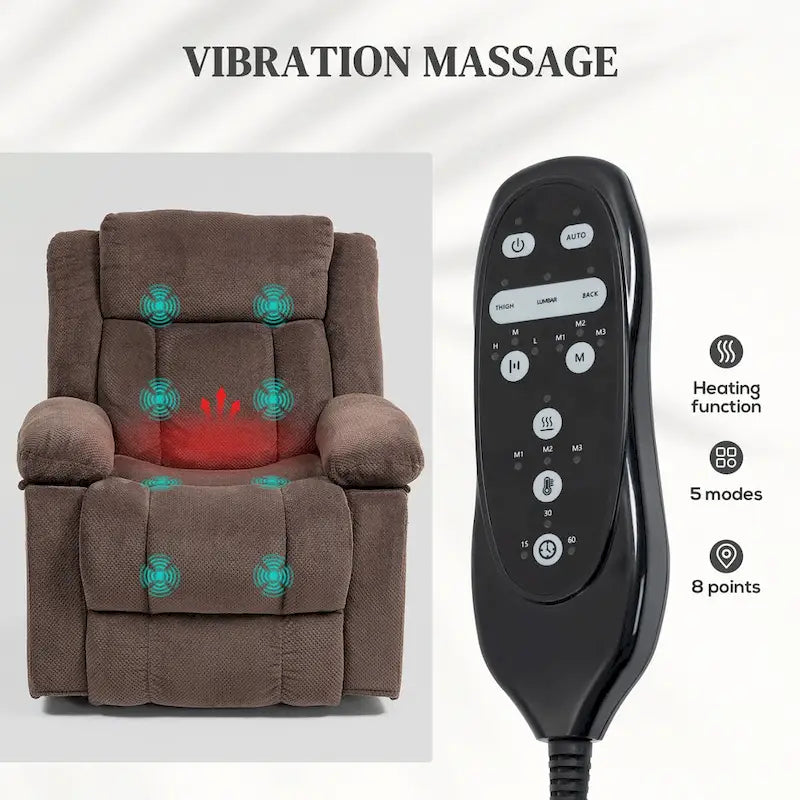 Fauteuil inclinable releveur électrique HOMCOM pour personnes âgées avec massage et chaleur, fauteuil de massage en tissu avec télécommandes