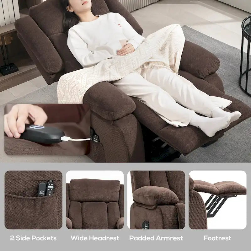 Fauteuil inclinable releveur électrique HOMCOM pour personnes âgées avec massage et chaleur, fauteuil de massage en tissu avec télécommandes