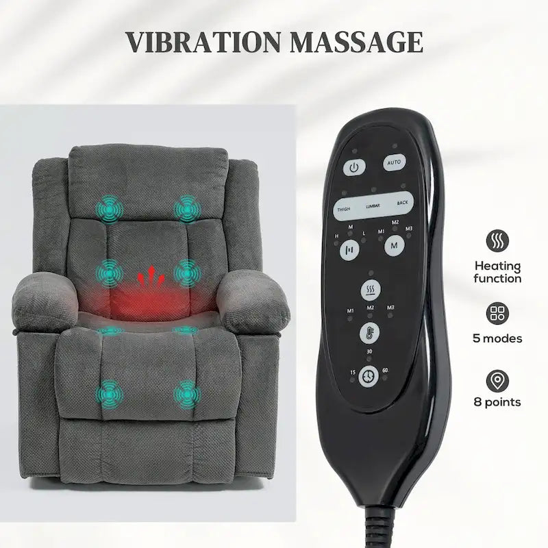 Fauteuil inclinable releveur électrique HOMCOM pour personnes âgées avec massage et chaleur, fauteuil de massage en tissu avec télécommandes