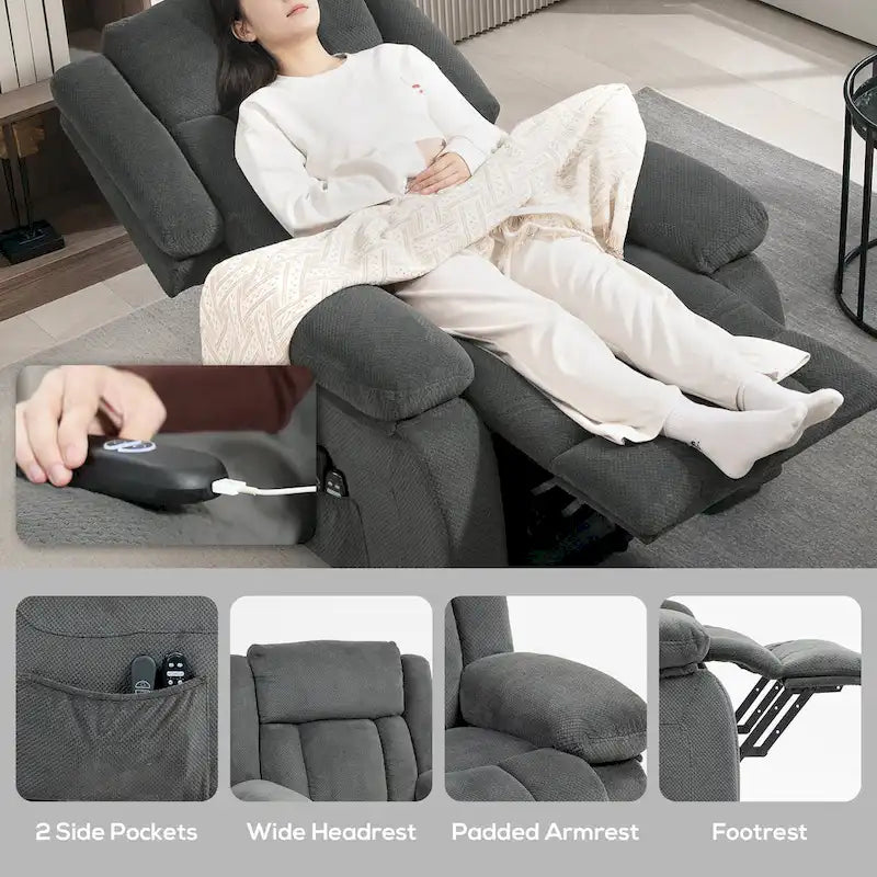 Fauteuil inclinable releveur électrique HOMCOM pour personnes âgées avec massage et chaleur, fauteuil de massage en tissu avec télécommandes