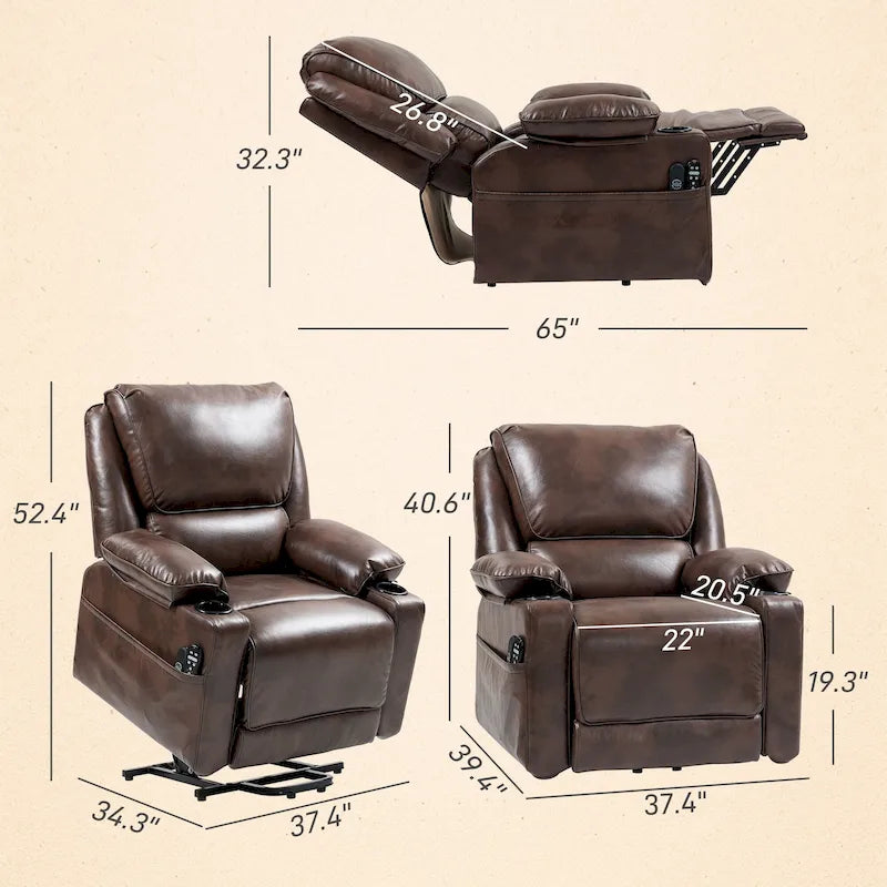 Fauteuil inclinable électrique HOMCOM avec massage par vibration et fonction chauffante, fauteuil inclinable rembourré avec télécommande