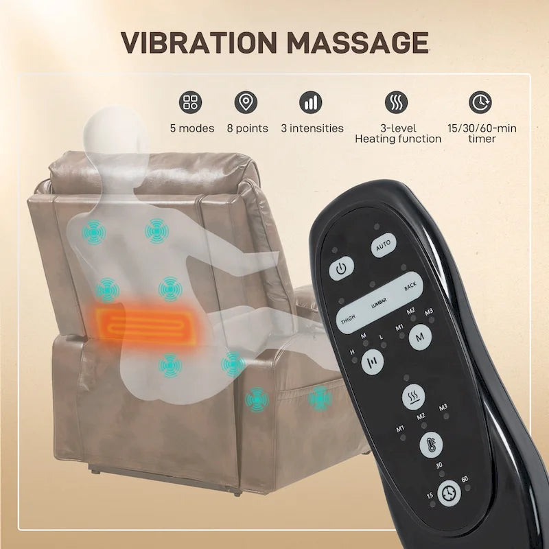 Fauteuil inclinable électrique HOMCOM avec massage par vibration et fonction chauffante, fauteuil inclinable rembourré avec télécommande