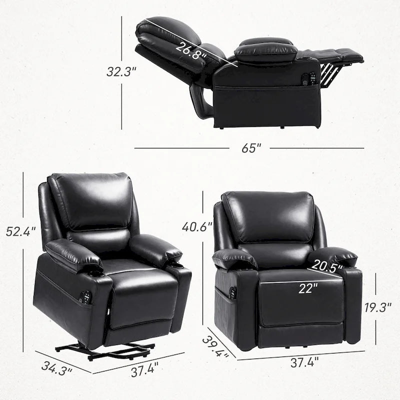 Fauteuil inclinable électrique HOMCOM avec massage par vibration et fonction chauffante, fauteuil inclinable rembourré avec télécommande
