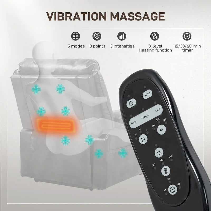 Fauteuil inclinable électrique HOMCOM avec massage par vibration et fonction chauffante, fauteuil inclinable rembourré avec télécommande