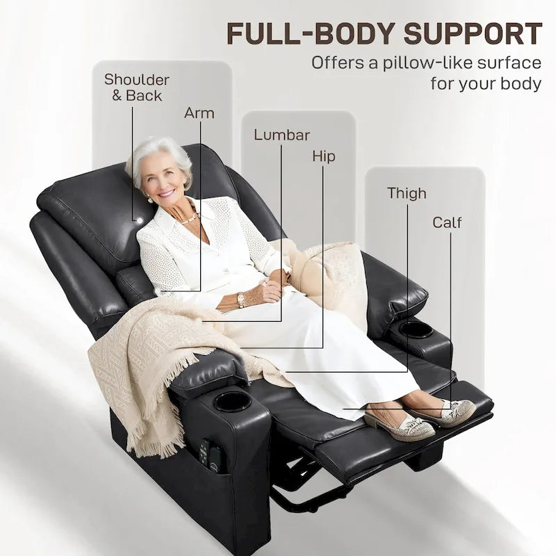 Fauteuil inclinable électrique HOMCOM avec massage par vibration et fonction chauffante, fauteuil inclinable rembourré avec télécommande