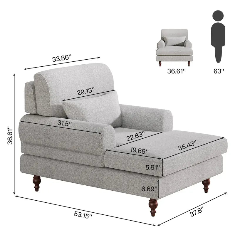 Chaise longue avec dossier réglable, fauteuil de relaxation moderne surdimensionné pour l'intérieur