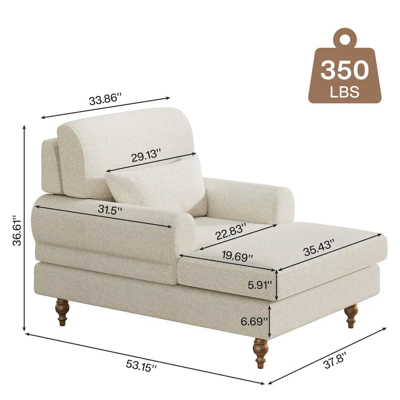 Chaise longue avec dossier réglable, fauteuil de relaxation moderne surdimensionné pour l'intérieur