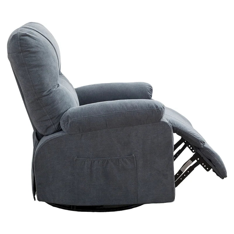 Fauteuil inclinable manuel pivotant à 360° en tissu avec repose-pieds escamotable et poches latérales