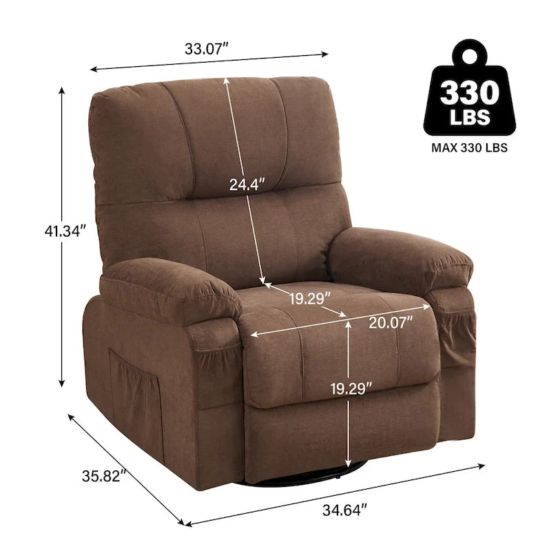Fauteuil inclinable manuel pivotant à 360° en tissu avec repose-pieds escamotable et poches latérales