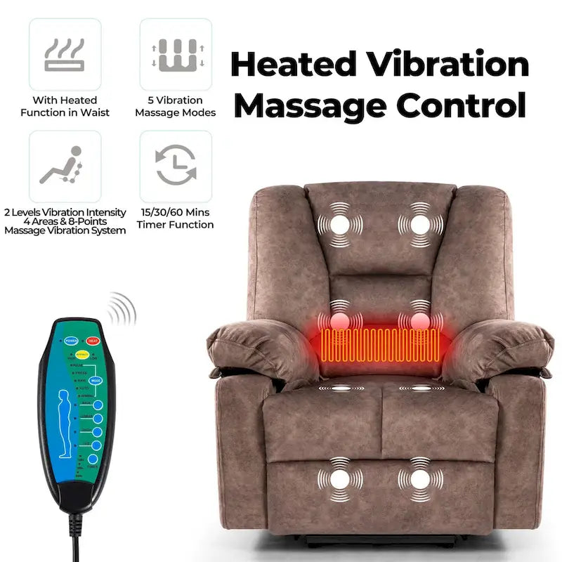 Fauteuil inclinable électrique moderne de relaxation, canapé de massage individuel avec chauffage lombaire et minuterie pour personnes âgées