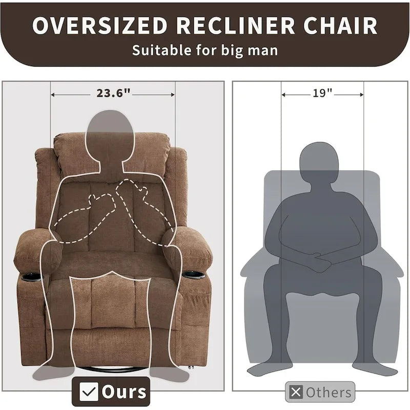 Fauteuil inclinable, Fauteuils à bascule avec massage et chauffage, Poches latérales et porte-gobelet