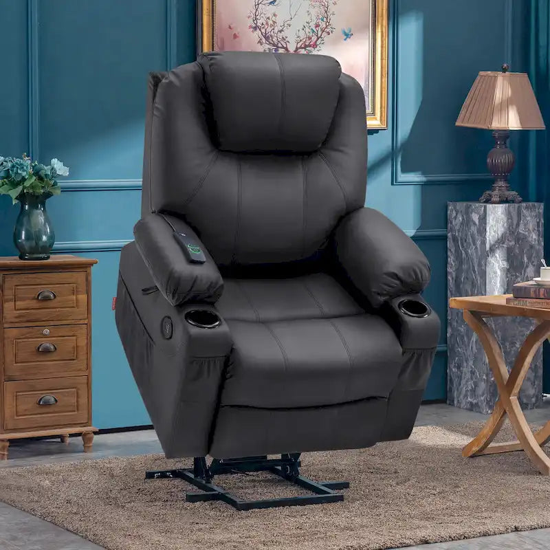 MCombo Fauteuil inclinable électrique releveur avec massage et chauffage, 3 positions, ports USB, similicuir 7040