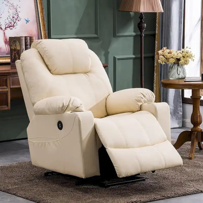 MCombo Fauteuil inclinable électrique releveur avec massage et chauffage, 3 positions, ports USB, similicuir 7040