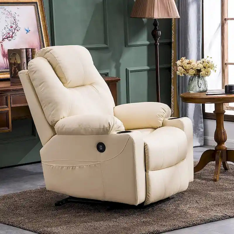 MCombo Fauteuil inclinable électrique releveur avec massage et chauffage, 3 positions, ports USB, similicuir 7040