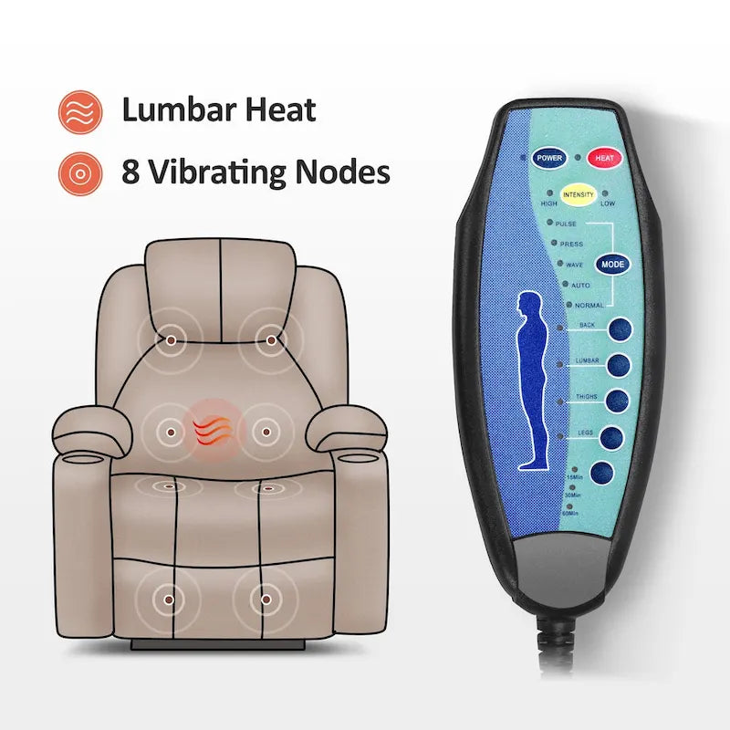 MCombo Fauteuil inclinable électrique releveur avec massage et chauffage, 3 positions, ports USB, similicuir 7040