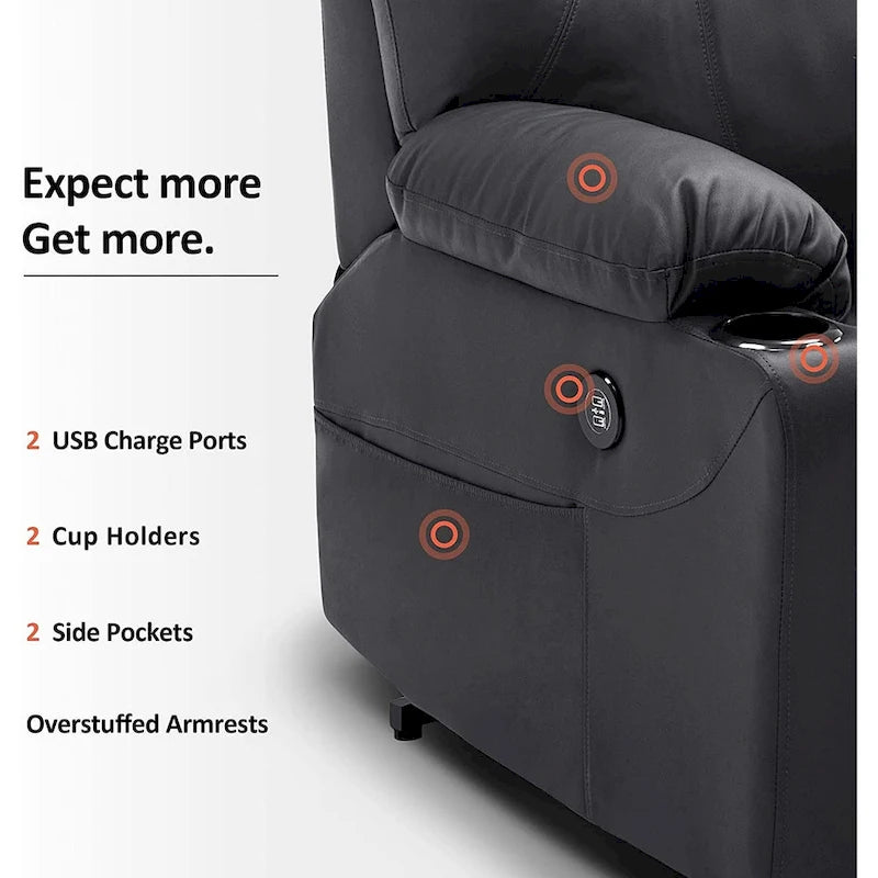 MCombo Fauteuil inclinable électrique releveur avec massage et chauffage, 3 positions, ports USB, similicuir 7040