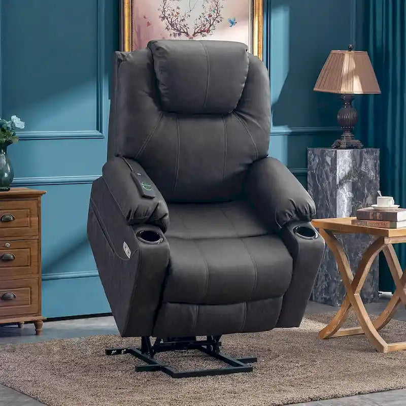 MCombo Fauteuil inclinable électrique releveur avec massage et chauffage, 3 positions, ports USB, similicuir 7040