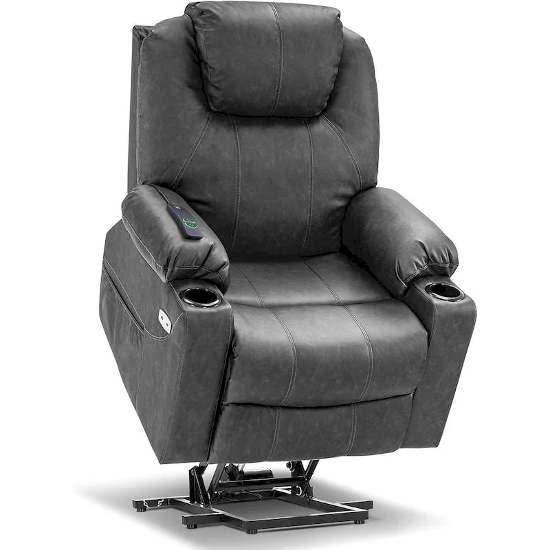 MCombo Fauteuil inclinable électrique releveur avec massage et chauffage, 3 positions, ports USB, similicuir 7040