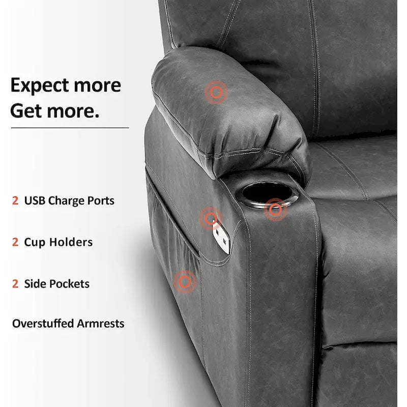 MCombo Fauteuil inclinable électrique releveur avec massage et chauffage, 3 positions, ports USB, similicuir 7040