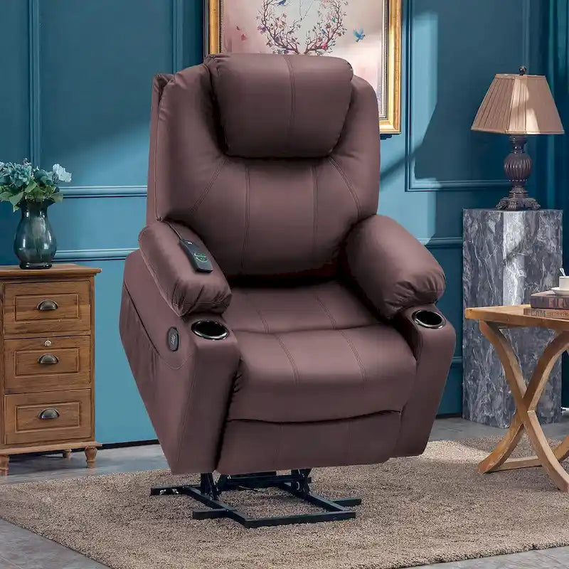 MCombo Fauteuil inclinable électrique releveur avec massage et chauffage, 3 positions, ports USB, similicuir 7040
