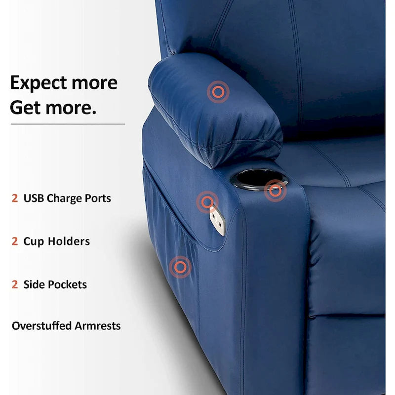 MCombo Fauteuil inclinable électrique releveur avec massage et chauffage, 3 positions, ports USB, similicuir 7040