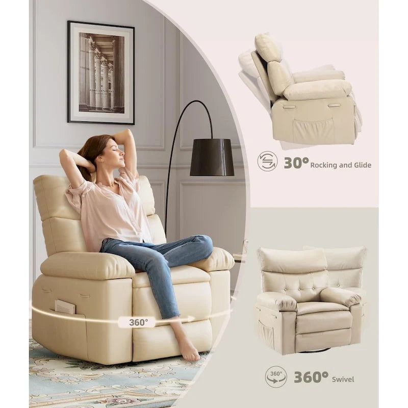Fauteuils inclinables surdimensionnés pivotants à 360° avec fonction chauffante et massage - Fauteuil inclinable relaxant
