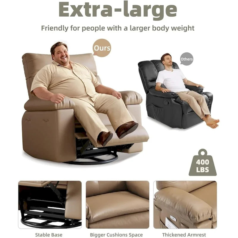 Fauteuils inclinables surdimensionnés pivotants à 360° avec fonction chauffante et massage - Fauteuil inclinable relaxant