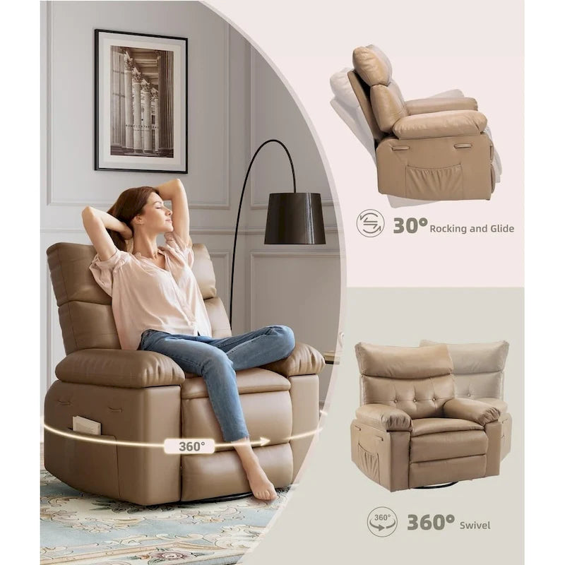 Fauteuils inclinables surdimensionnés pivotants à 360° avec fonction chauffante et massage - Fauteuil inclinable relaxant