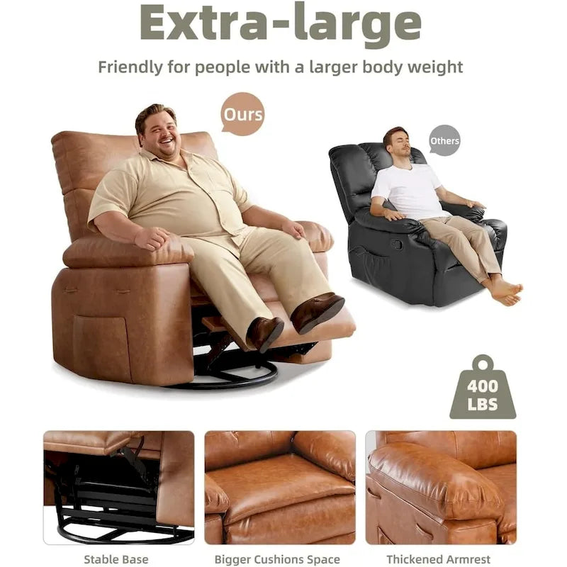 Fauteuils inclinables surdimensionnés pivotants à 360° avec fonction chauffante et massage - Fauteuil inclinable relaxant