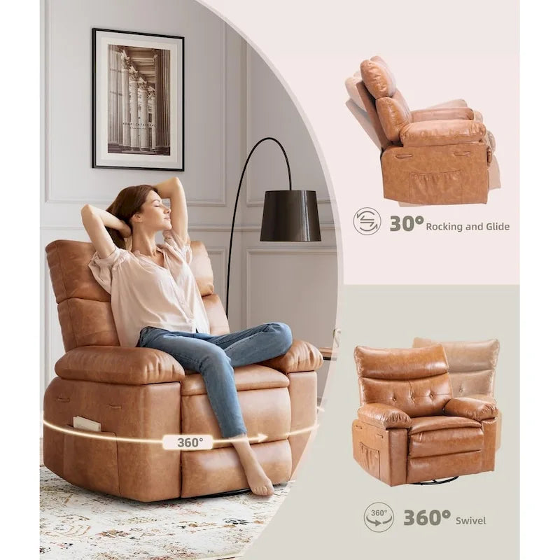 Fauteuils inclinables surdimensionnés pivotants à 360° avec fonction chauffante et massage - Fauteuil inclinable relaxant