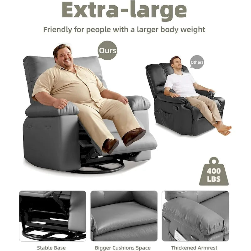Fauteuils inclinables surdimensionnés pivotants à 360° avec fonction chauffante et massage - Fauteuil inclinable relaxant