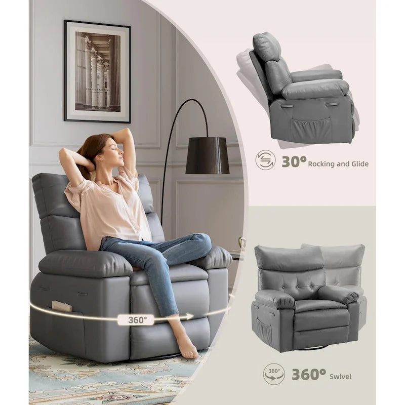 Fauteuils inclinables surdimensionnés pivotants à 360° avec fonction chauffante et massage - Fauteuil inclinable relaxant