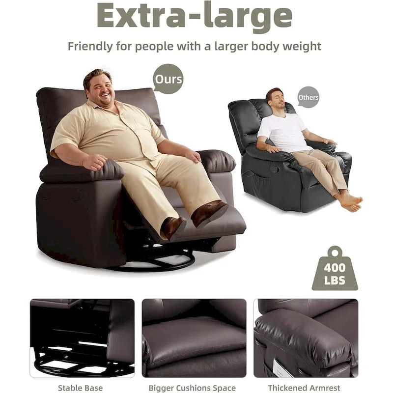 Fauteuils inclinables surdimensionnés pivotants à 360° avec fonction chauffante et massage - Fauteuil inclinable relaxant