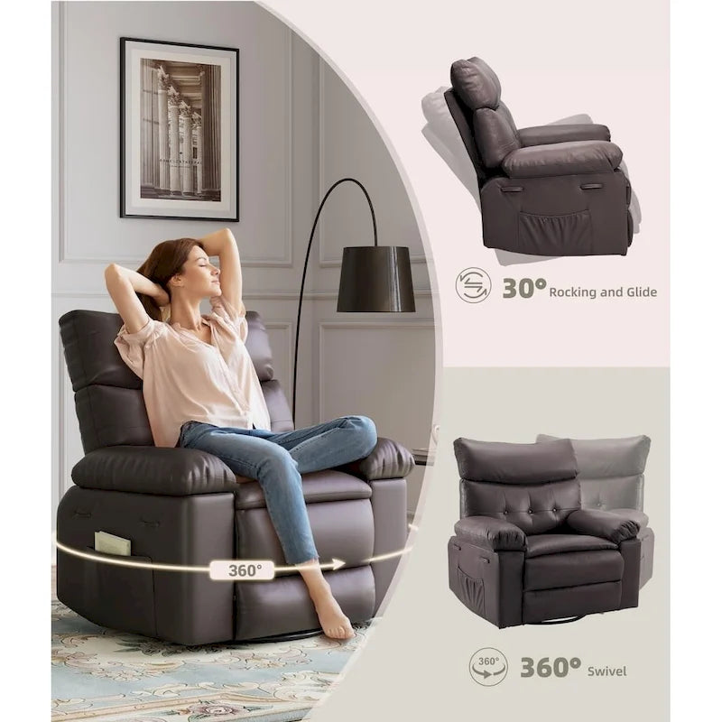 Fauteuils inclinables surdimensionnés pivotants à 360° avec fonction chauffante et massage - Fauteuil inclinable relaxant