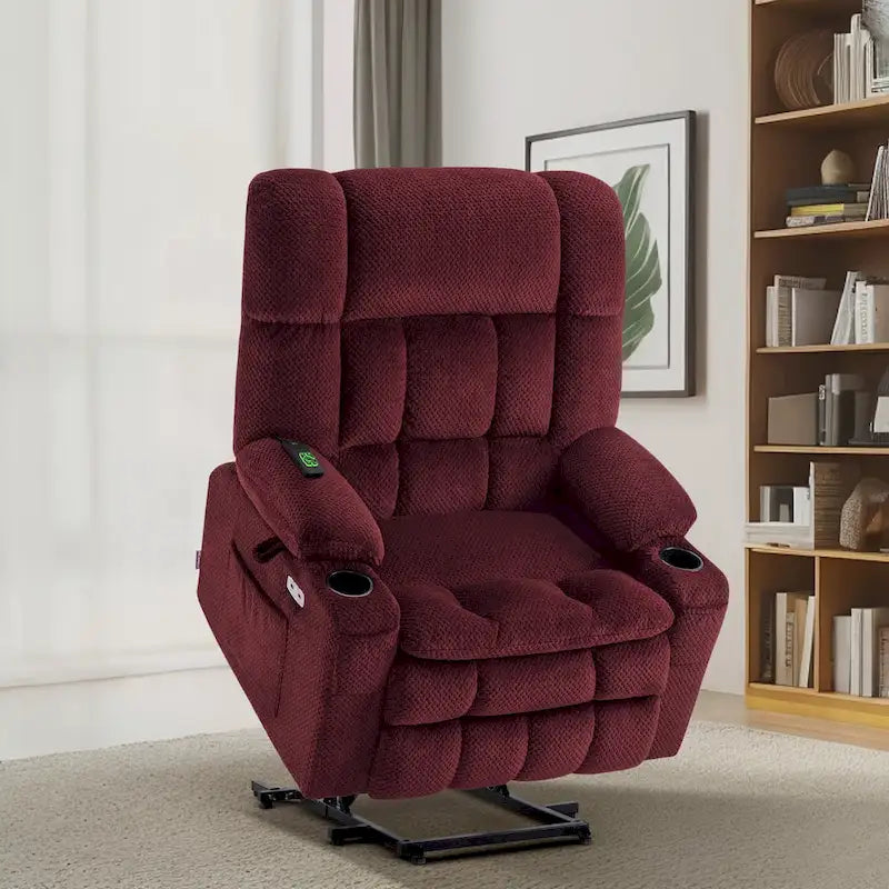 Fauteuil inclinable et releveur électrique MCombo à deux moteurs avec massage et chauffage pour personnes fortes, Tissu R7891 (Grand-Large)