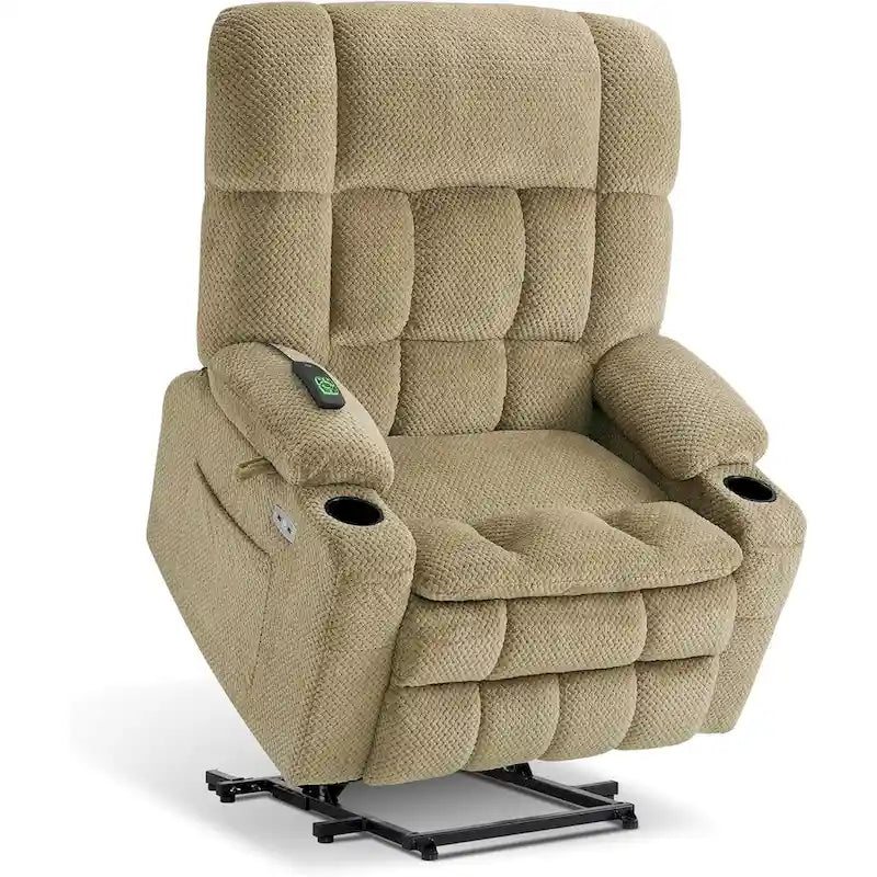 Fauteuil inclinable et releveur électrique MCombo à deux moteurs avec massage et chauffage pour personnes fortes, Tissu R7891 (Grand-Large)