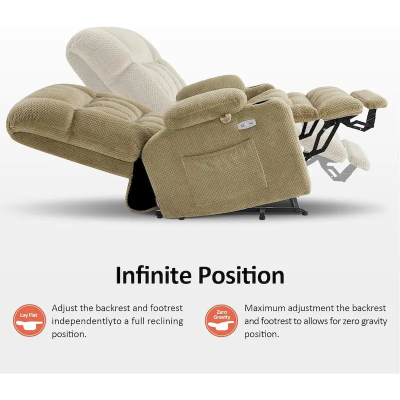 Fauteuil inclinable et releveur électrique MCombo à deux moteurs avec massage et chauffage pour personnes fortes, Tissu R7891 (Grand-Large)